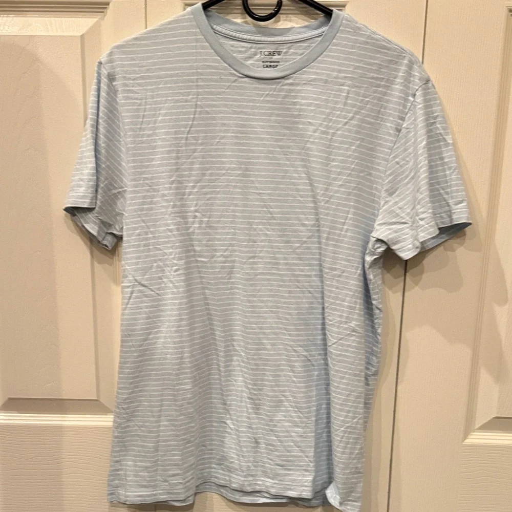 J. Crew Soft Blue Striped Tee. Size slim washed large